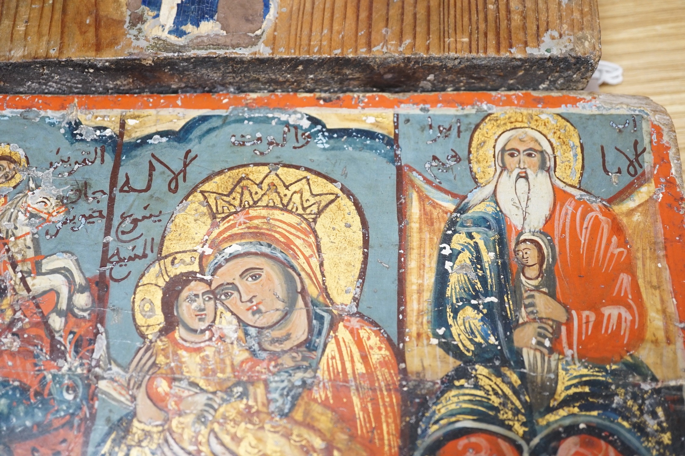 Two polychrome icons, largest 30cms high